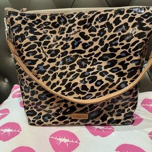 Consuela Tan and Black Leopard Shoulder Bag